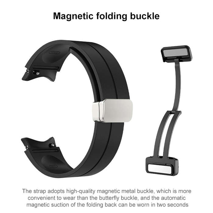 For Samsung Galaxy Watch 6 / 6 Classic Magnetic Folding Silver Buckle Silicone Watch Band(Wine Red)