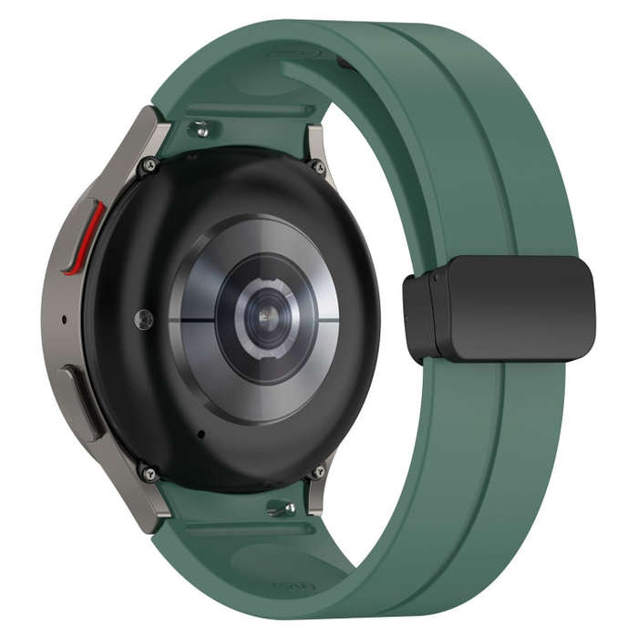 For Samsung Galaxy Watch 6 / 6 Classic Magnetic Folding Black Buckle Silicone Watch Band(Dark Green)