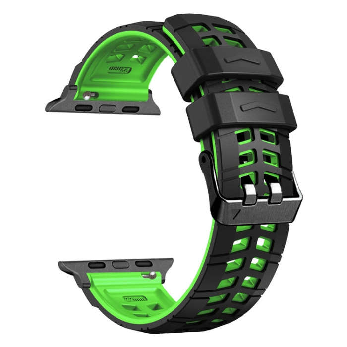 For Apple Watch Series 5 40mm Twill Dual-row Buckle Silicone Watch Band(Black Green)