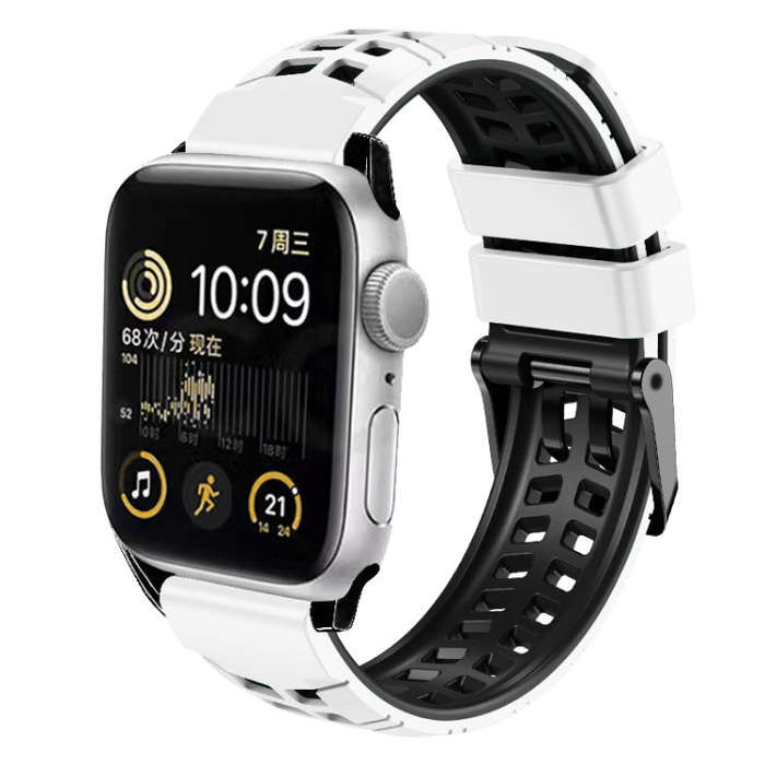 For Apple Watch Series 4 40mm Twill Dual-row Buckle Silicone Watch Band(White Black)