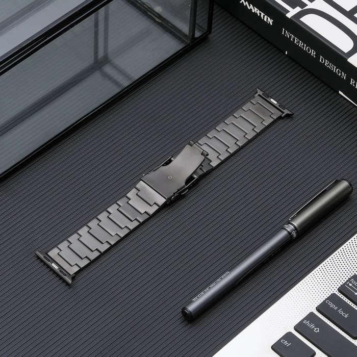 For Apple Watch SE 2022 44mm Safety Buckle Titanium Steel Watch Band(Grey)