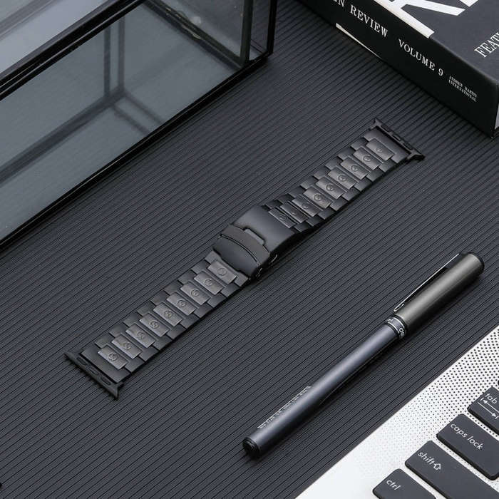 For Apple Watch Series 3 38mm Safety Buckle Titanium Steel Watch Band(Black)