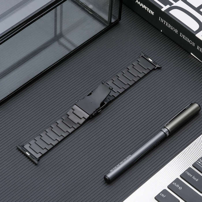 For Apple Watch Series 3 38mm Safety Buckle Titanium Steel Watch Band(Black)