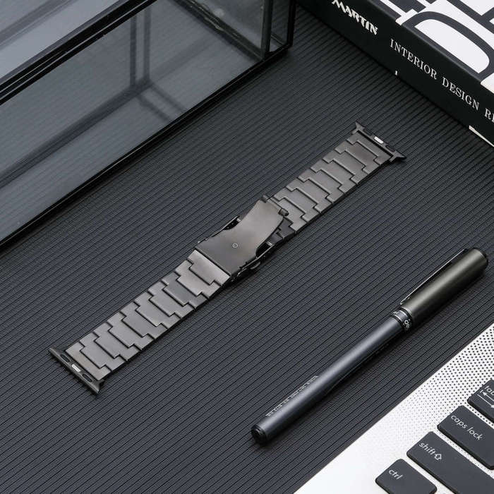 For Apple Watch 38mm Safety Buckle Titanium Steel Watch Band(Grey)
