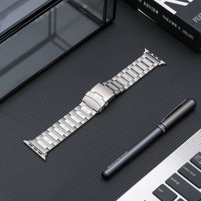 For Apple Watch 38mm Safety Buckle Titanium Steel Watch Band(Silver)