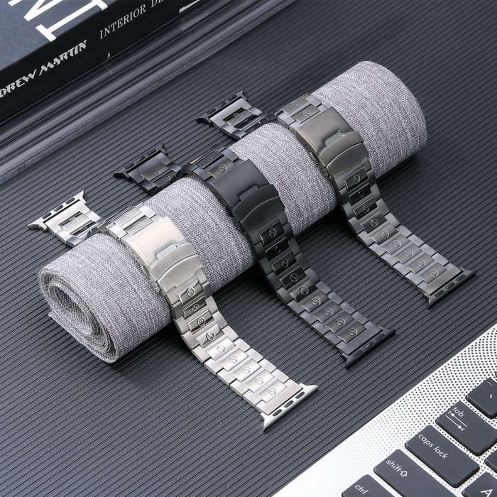 For Apple Watch Series 6 44mm Safety Buckle Titanium Steel Watch Band(Grey)
