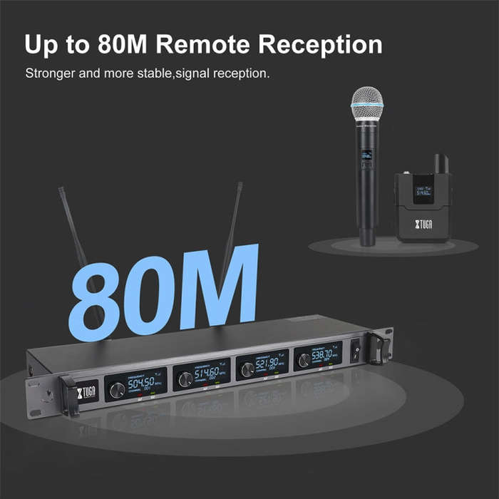 XTUGA A140-B Wireless Microphone System 4 BodyPack Headset Lavalier Microphone(AU Plug)