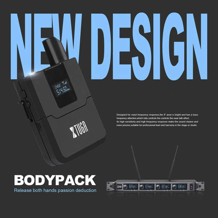 XTUGA A140-B Wireless Microphone System 4 BodyPack Headset Lavalier Microphone(AU Plug)