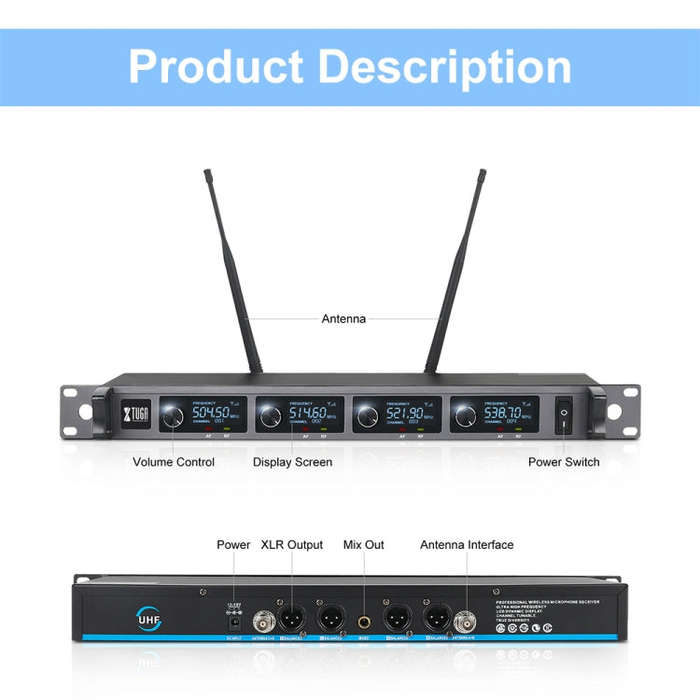 XTUGA A140-B Wireless Microphone System 4 BodyPack Headset Lavalier Microphone(AU Plug)