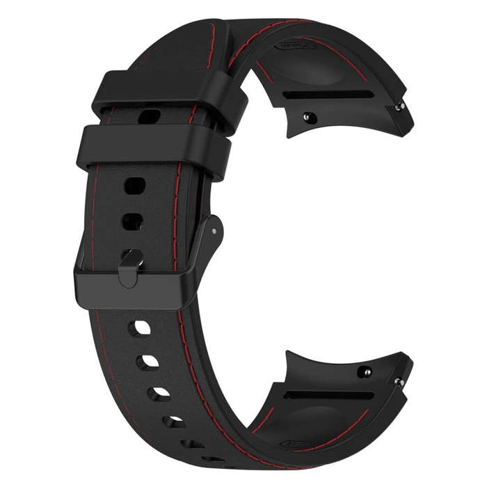 For Samsung Galaxy Watch 6 / 6 Classic Leather Black Buckle Silicone Watch Band, Size:L Size(Blac...