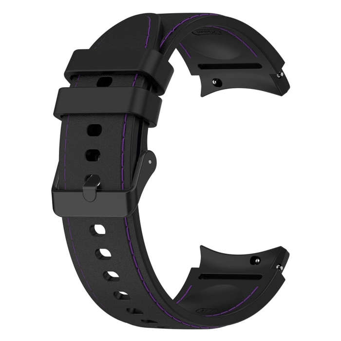 For Samsung Galaxy Watch 6 / 6 Classic Leather Black Buckle Silicone Watch Band, Size:L Size(Blac...