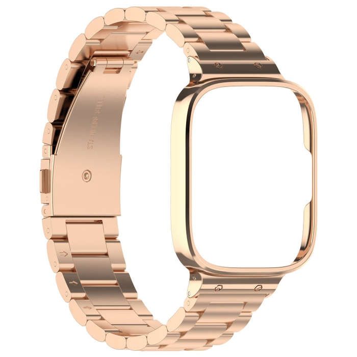 For Redmi Watch 3 Lite / Watch 3 Active 2 in 1 Three-bead Metal Watch Band with Watch Frame(Rose ...
