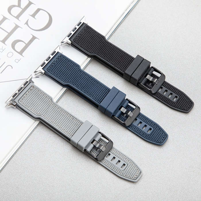 For Apple Watch Ultra 49mm Hybrid Braid Nylon Silicone Watch Band(Grey)