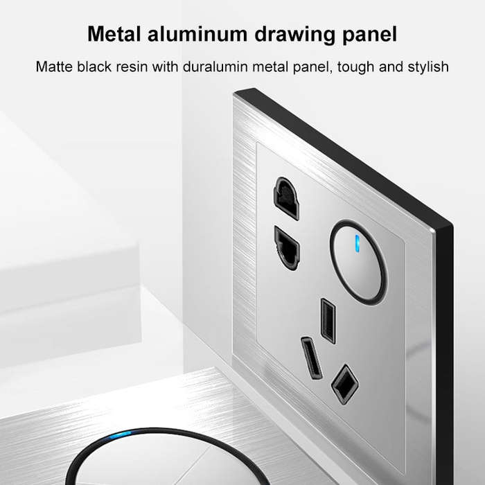 86mm Gray Aluminum Wire Drawing LED Switch Panel, Style:Telephone-Computer Socket