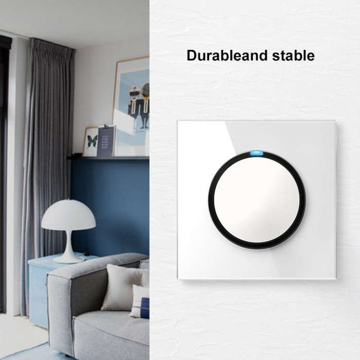 86mm Round LED Tempered Glass Switch Panel, White Round Glass, Style:TV-Computer Socket