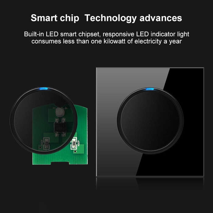 86mm Round LED Tempered Glass Switch Panel, Black Round Glass, Style:Two Open Dual Control