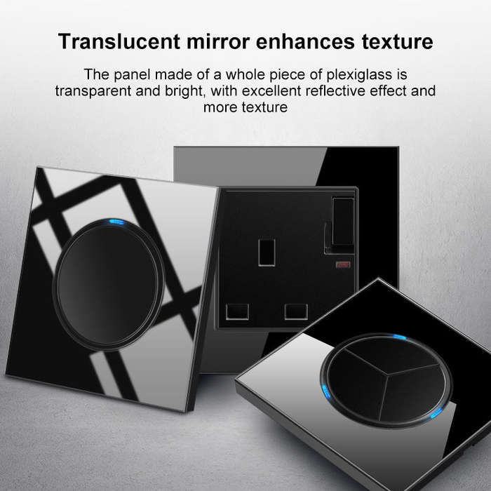 86mm Round LED Tempered Glass Switch Panel, Black Round Glass, Style:Telephone Socket