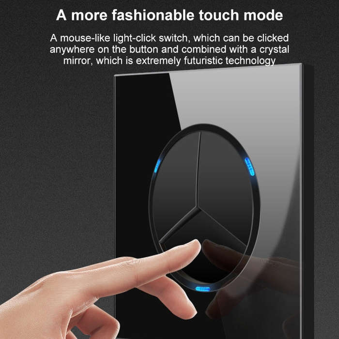 86mm Round LED Tempered Glass Switch Panel, Black Round Glass, Style:Telephone Socket