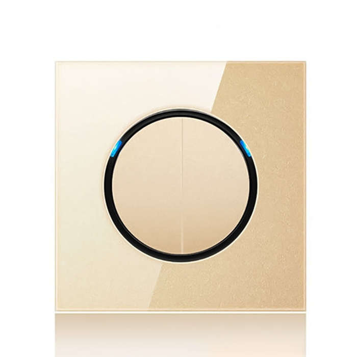 86mm Round LED Tempered Glass Switch Panel, Gold Round Glass, Style:Two Open Dual Control