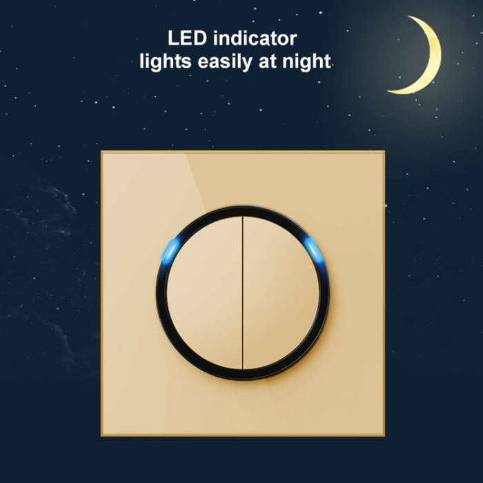 86mm Round LED Tempered Glass Switch Panel, Gold Round Glass, Style:Telephone Socket