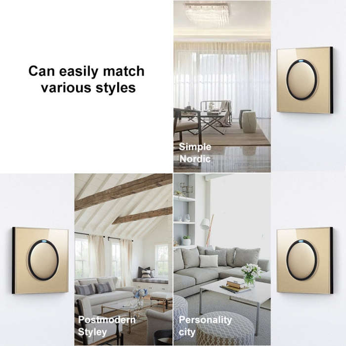 86mm Round LED Tempered Glass Switch Panel, Gold Round Glass, Style:Telephone Socket