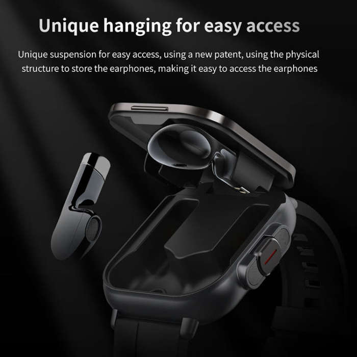 D8 2.01 inch 2 in 1 Bluetooth Earphone Steel Band Smart Watch, Support Health Monitoring / NFC(Bl...
