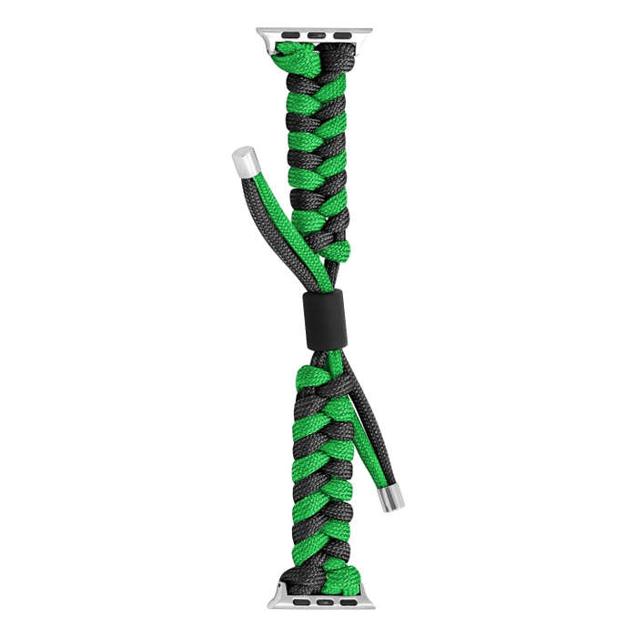 For Apple Watch SE 2023 44mm Paracord Fishtail Braided Silicone Bead Watch Band(Black Green)