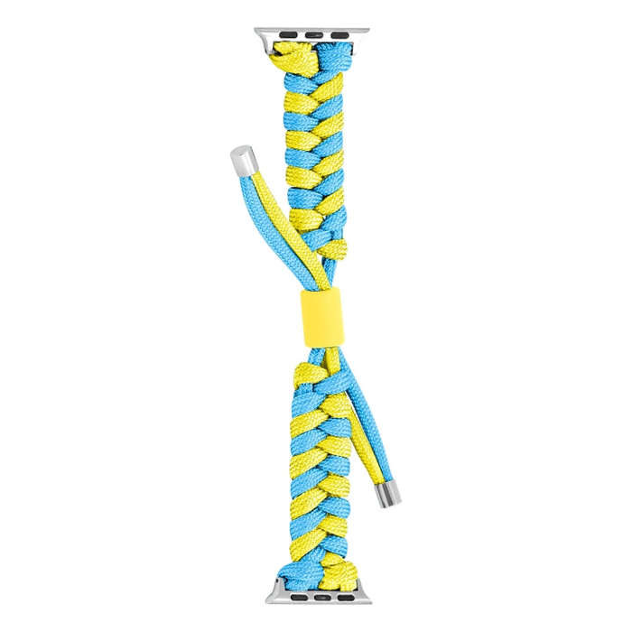 For Apple Watch Series 2 38mm Paracord Fishtail Braided Silicone Bead Watch Band(Light Blue Yellow)