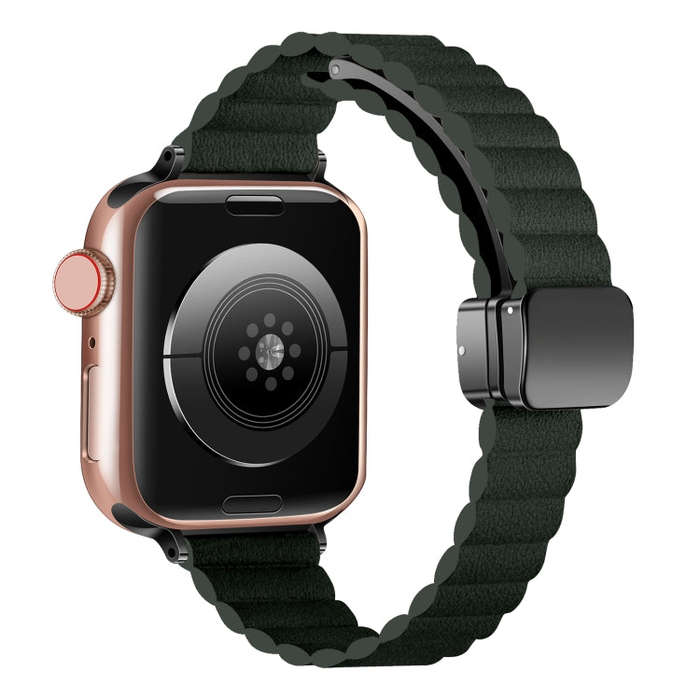 For Apple Watch SE 2022 44mm Water Ripple Magnetic Folding Buckle Watch Band, Style: Thin Version...