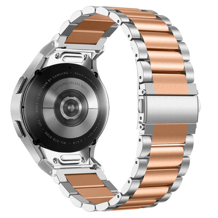 For Samsung Galaxy Watch 6 Quick Release Button Three-bead Stainless Steel Watch Band(Silver Rose...
