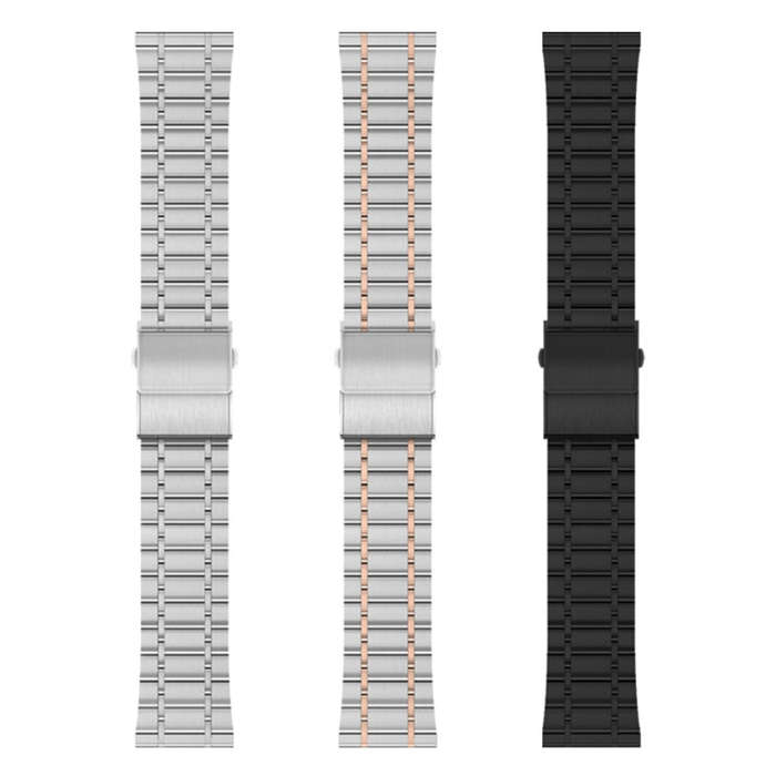 22mm Universal Dual Press Buckle Five-bead Stainless Steel Watch Band(Silver Rose Gold)