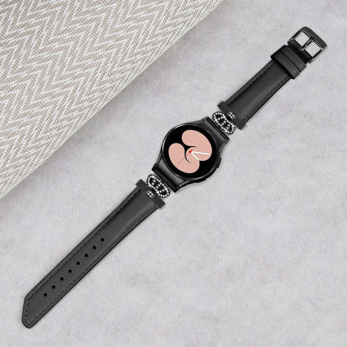 For Samsung Galaxy Watch6 / 6 Classic Crown D-shaped Twill Leather Watch Band(Black)
