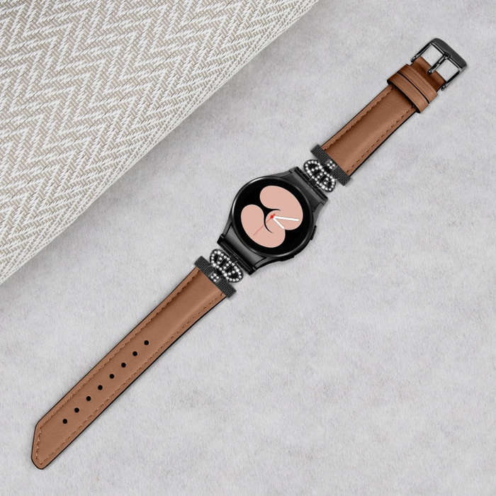 For Samsung Galaxy Watch6 / 6 Classic Crown D-shaped Twill Leather Watch Band(Black Brown)