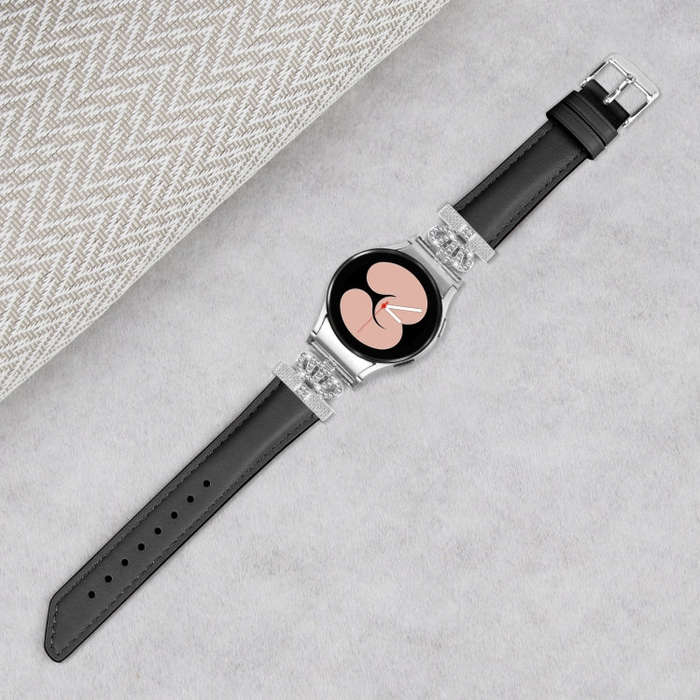 For Samsung Galaxy Watch6 / 6 Classic Crown D-shaped Twill Leather Watch Band(Silver Black)