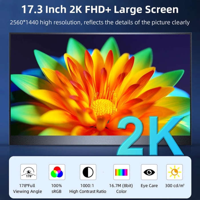 17.3 inch UHD 2560x1440P IPS Screen Portable Monitor(No Charger)