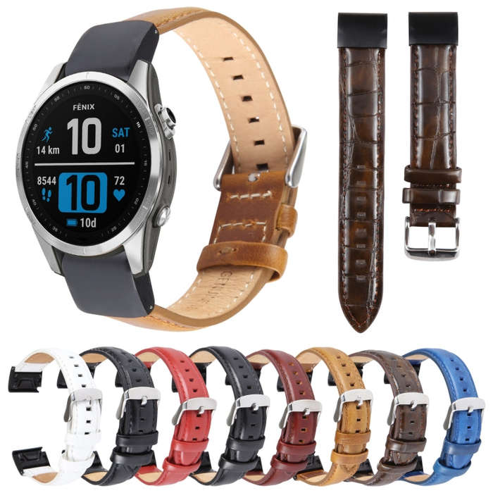 For Garmin Fenix 7S 20mm  Bamboo Joint Texture Genuine Leather Watch Band(Black)