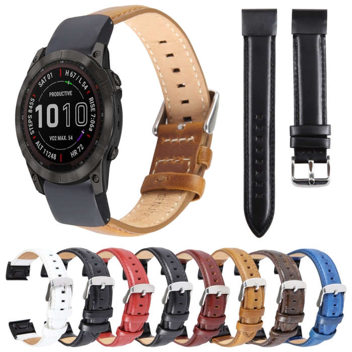 For Garmin Fenix 7X 26mm Bamboo Joint Texture Genuine Leather Watch Band(Black)