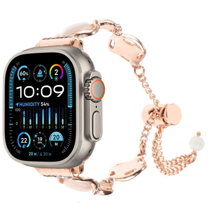 For Apple Watch Ultra 2 49mm Shell Metal Chain Bracelet Watch Band(Rose Gold)