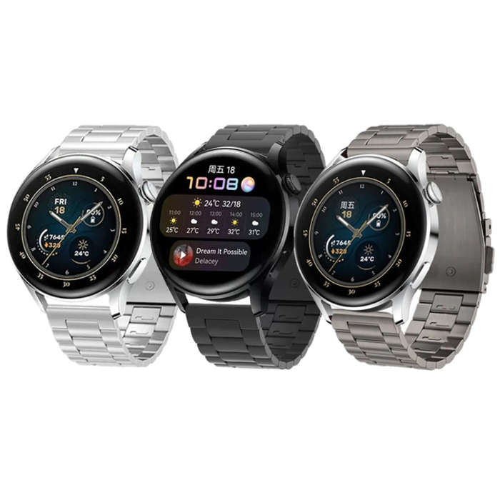 For Huawei Watch GT4 / GT3 / GT2 46mm Three Strains Flat Buckle Titanium Steel Watch Band(Black)