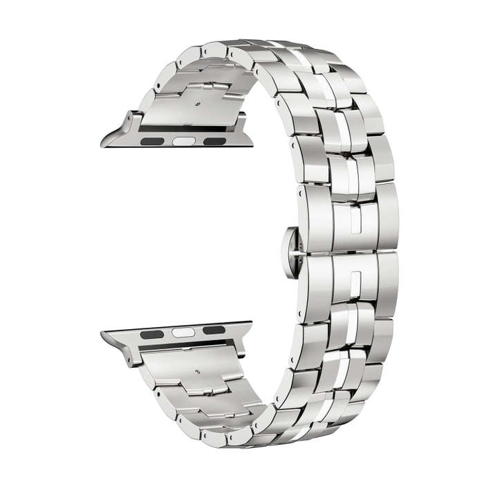 For Apple Watch Ultra 2 49mm Butterfly Buckle 5-Beads Metal Watch Band(Silver White)