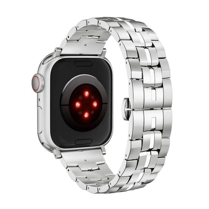 For Apple Watch Ultra 2 49mm Butterfly Buckle 5-Beads Metal Watch Band(Silver White)