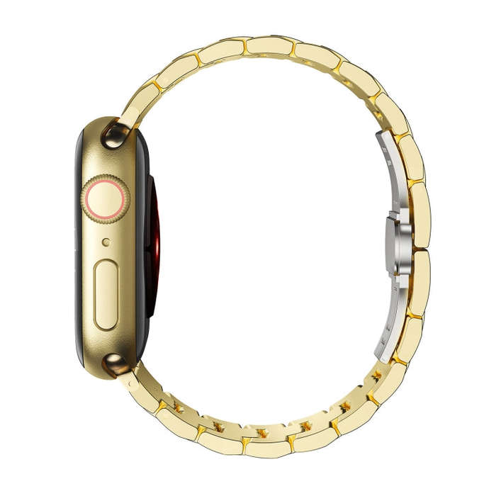 For Apple Watch Ultra 49mm Butterfly Buckle 5-Beads Metal Watch Band(Rose Gold White)