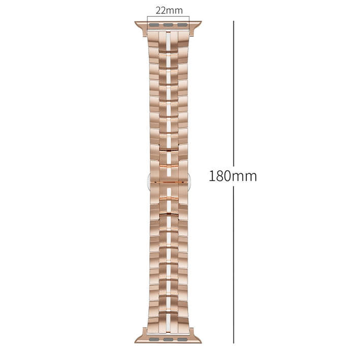 For Apple Watch Ultra 49mm Butterfly Buckle 5-Beads Metal Watch Band(Rose Gold White)