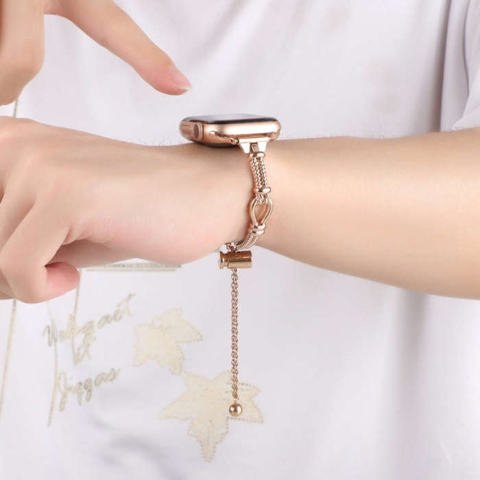 For Apple Watch Series 9 41mm Twist Metal Bracelet Chain Watch Band(Rose Gold)