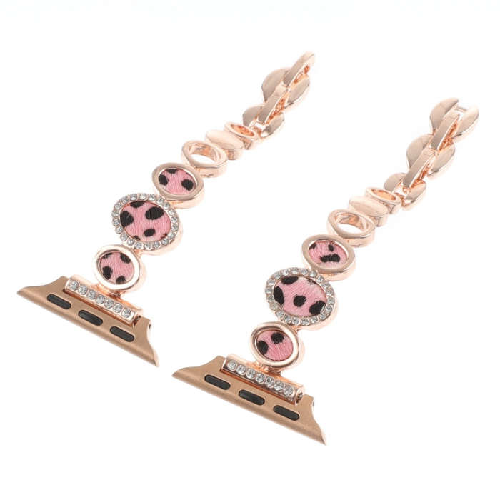 For Apple Watch Ultra 49mm Leopard Rhinestones Metal Chain Watch Band(Rose Gold)