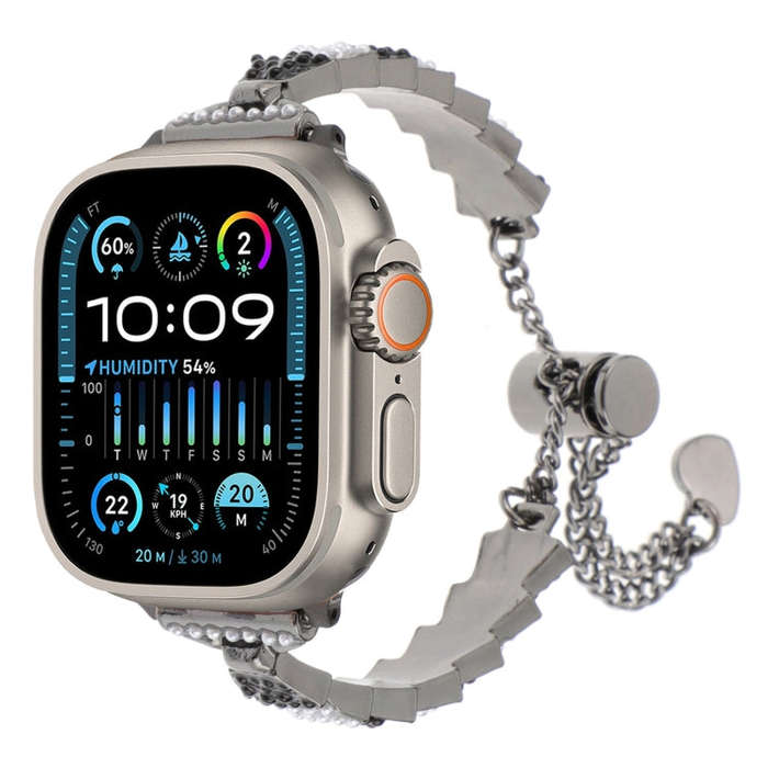 For Apple Watch Ultra 49mm Shell Beads Chain Bracelet Metal Watch Band(Black White)