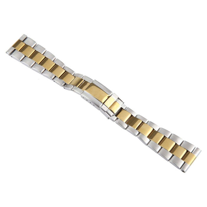 22mm Universal Three-Bead Stainless Steel Watch Band(Silver Gold)
