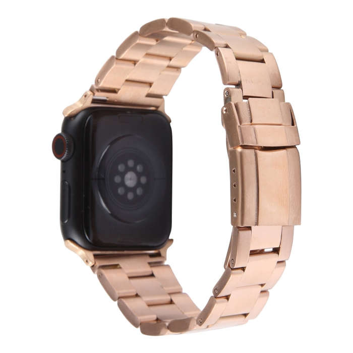 For Apple Watch Series 3 38mm Three-Bead Stainless Steel Watch Band(Rose Gold)