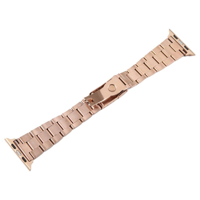 For Apple Watch Series 3 38mm Three-Bead Stainless Steel Watch Band(Rose Gold)
