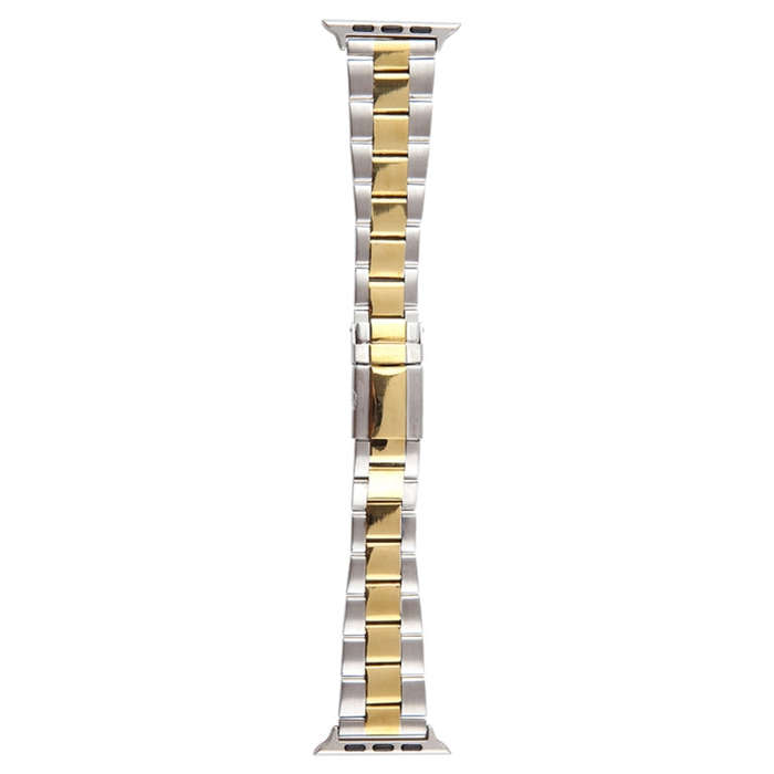 For Apple Watch Series 3 38mm Three-Bead Stainless Steel Watch Band(Silver Gold)